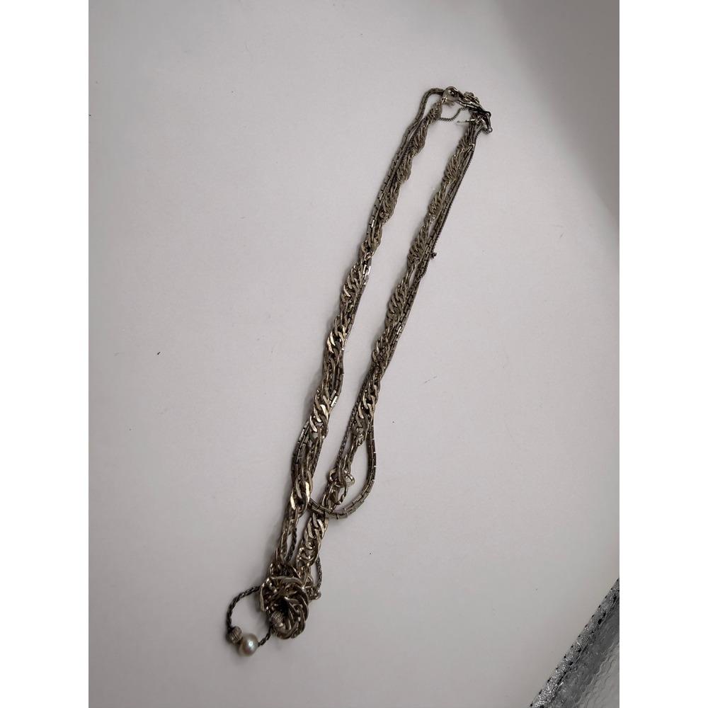 Vintage Layered Multi Strand Silver Tone Faux Pearl Necklace Lot of 3 Avon - Picture 6 of 11